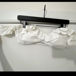 White off shoulder ruffle bandeau bikini top